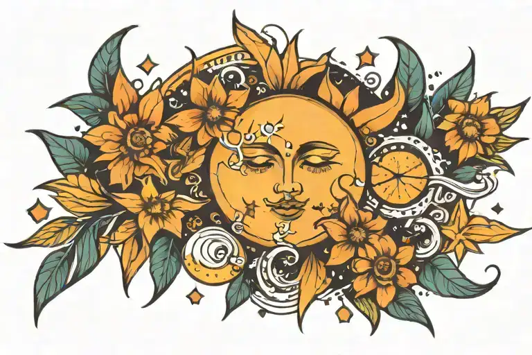 Full Moon And Stars And Small Sun