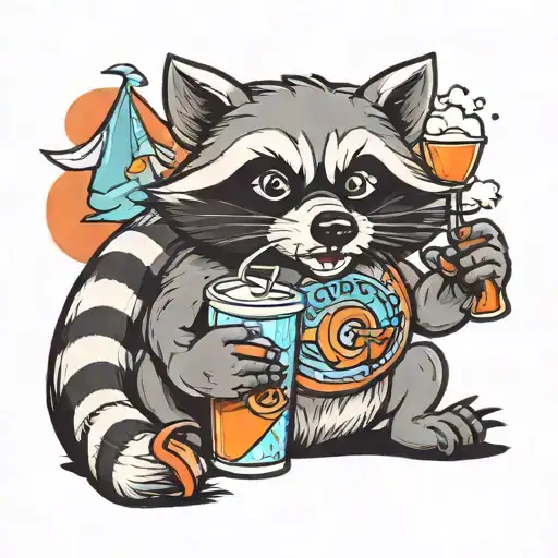 Cartoon Raccoon With Soda Cup