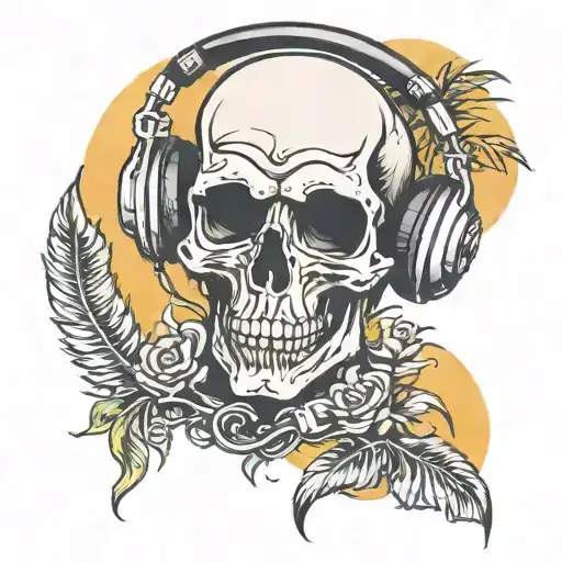 Skull Wearing Headphones Tropical Sunset Scene Pouring Out The Top With 311 Logo