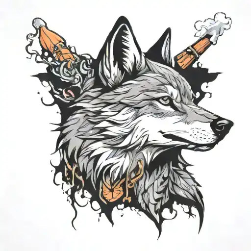 Wolf Smoking Cigarette Woods Surrounded
