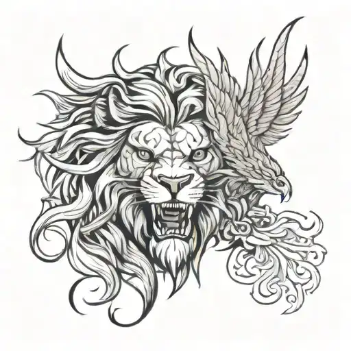 Scary And Lion Head And Phoenix