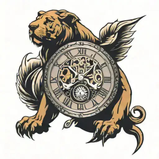 Pitbull Lion And Clock