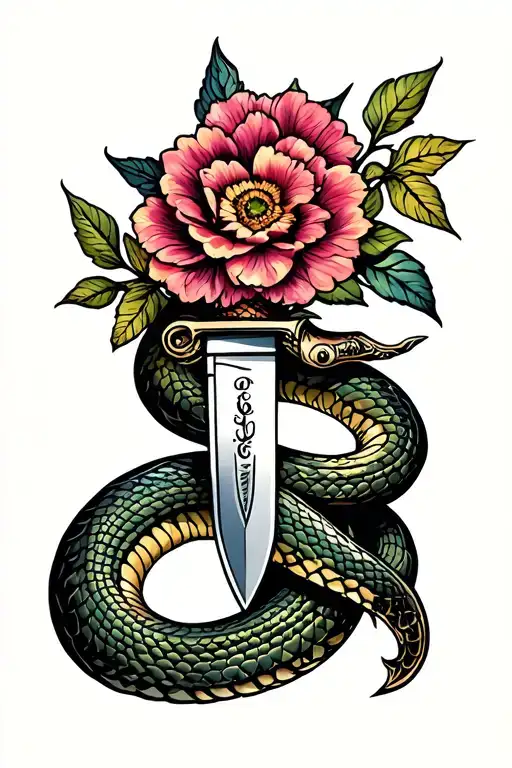 Flowers And Snake Wrapped Around Knife Girly