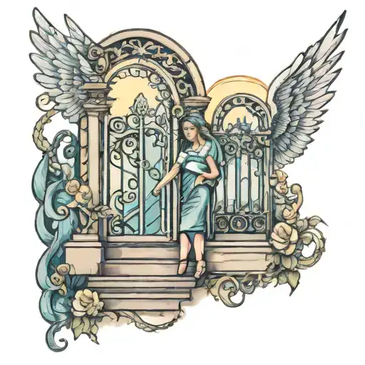 Stairway To Heaven Gates Sunlight Mother Son