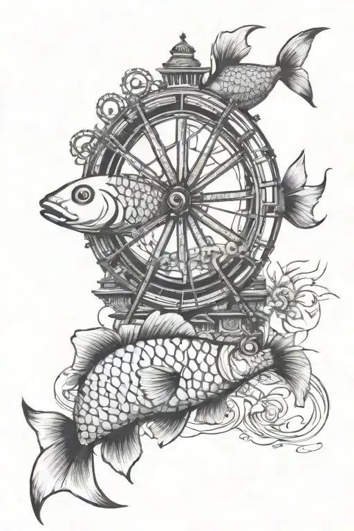 Ferris Wheel Faded Into A Coy Fish Swimming