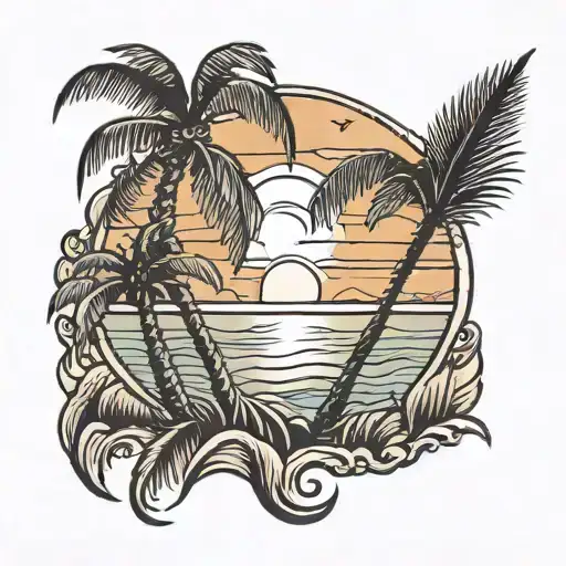 Palm Trees On The Ocean At Sunset