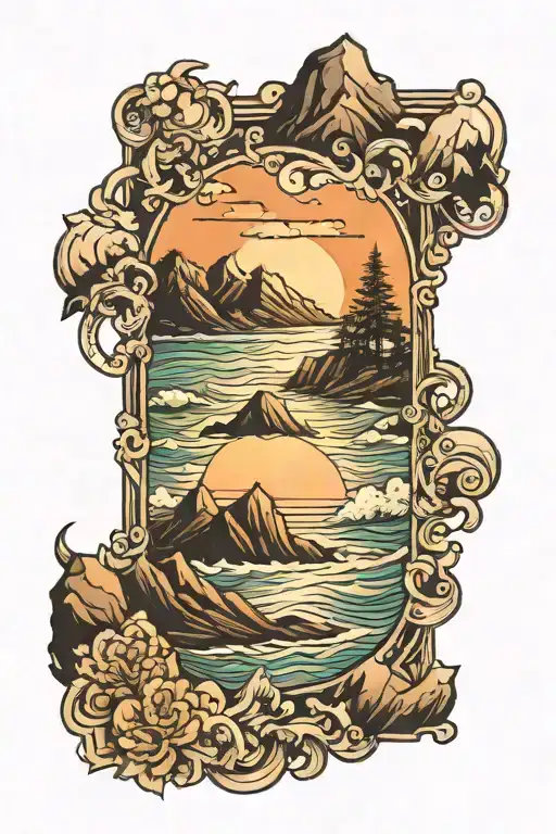 Moutain Ocean In Rectangle Frame