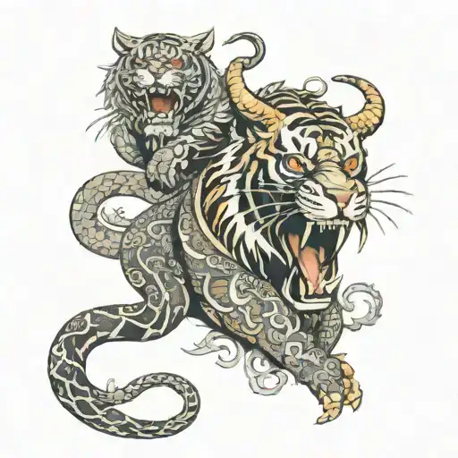 Snake Wrapping Tridant Bull And Tiger Shiva