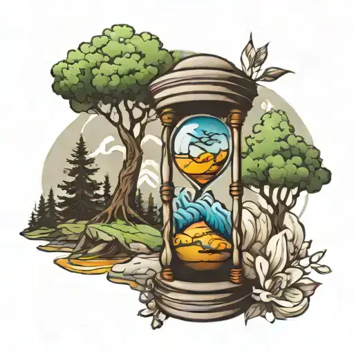 Hour Glass With Storm And Forest Landscape