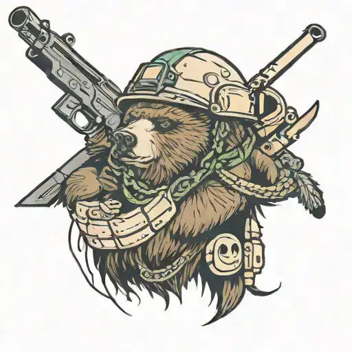 Grizzly Bear With Helmet On And Ak47