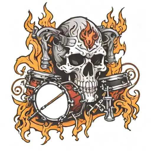 Flames Drums Skull