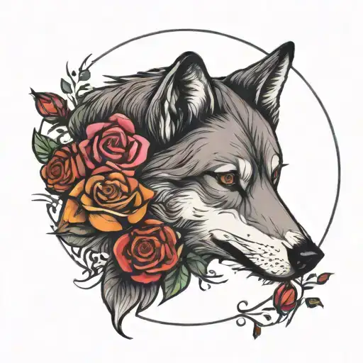 Wolf And Roses Intertwined