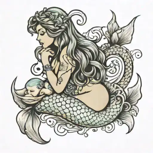 Mermaid With 2 Babies Sleeping