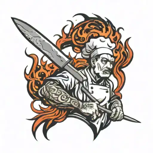 Food Chef Raw Ingredients Knives Fire