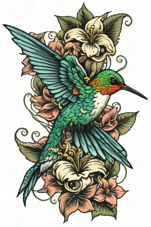 Hummingbird And Flowers