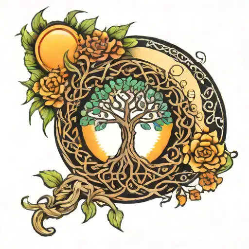 Tree Of Life With Moon And Sun