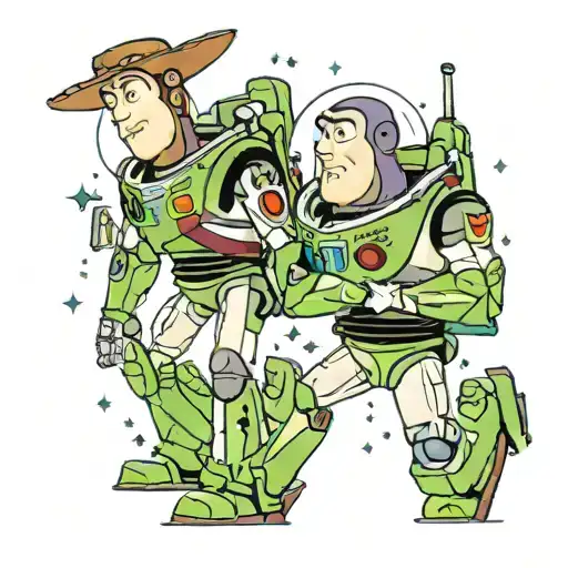 Buzz And Woody Facing Each Other With Space Between Them And Space Behind Them