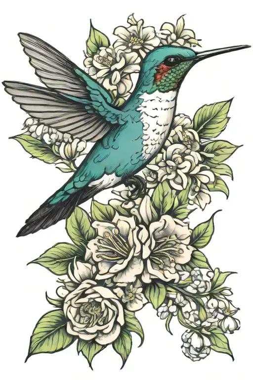 Hummingbird With Birth Flower Bouquet