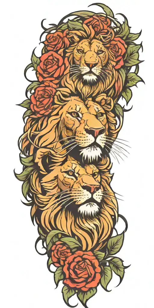 Lion With A Eagle And Thorns And Roses