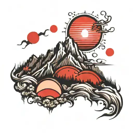 Red Sun Over Mountains