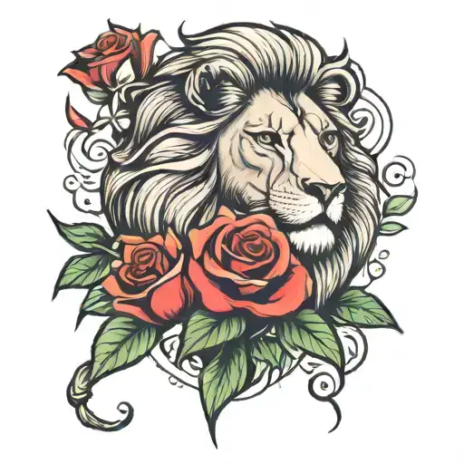 Lion With Roses