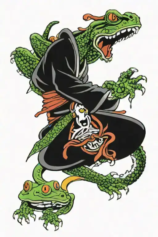 Samurai Frog Beating Snake