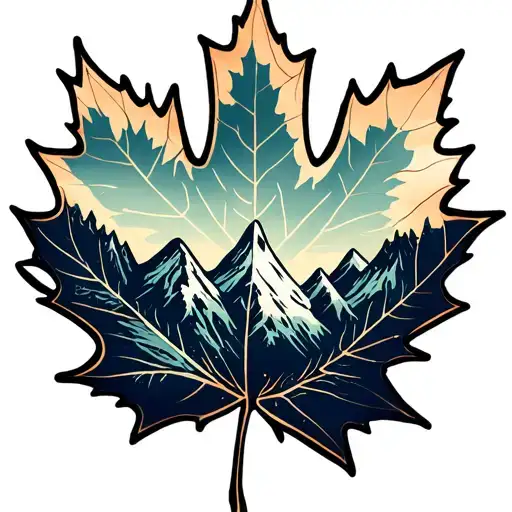 Maple Leaf With Mountains