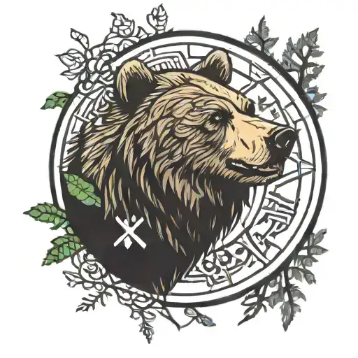 The Muzzle Of A Bear In The Forest And The Circle Of Runes