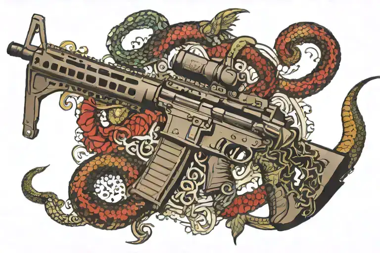 American Ar 15 Rifle With Snake Coiling