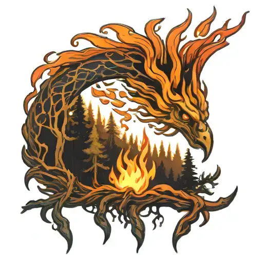 Forest With Flaming Phoenix