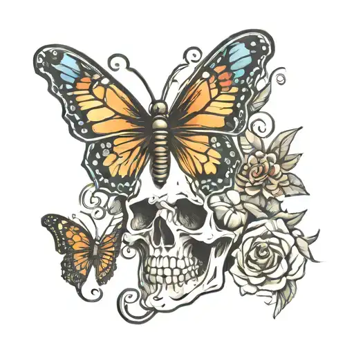 Men Spine Tattoo Butterfly Skull