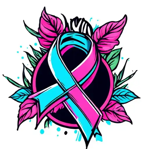 Image Including Blue Cancer Ribbon With A Zebra Cancer Ribbon And The Pink Cancer Ribbon In Colour