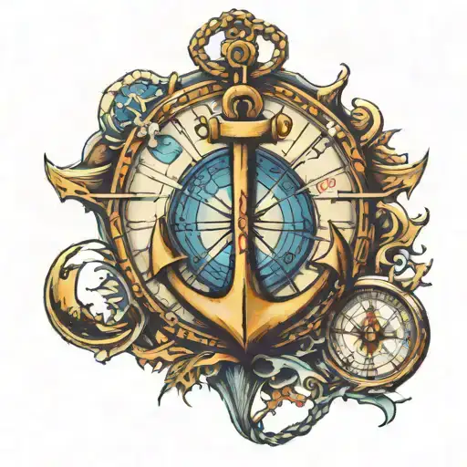 Anchor With Compass And World Map