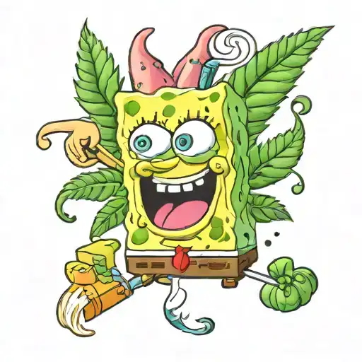 Spongebob And Patrick Smoking Weed Leaf