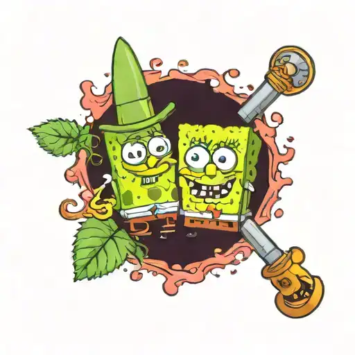 Spongebob And Patrick Smoking Weed Leaf Together Symbolizing