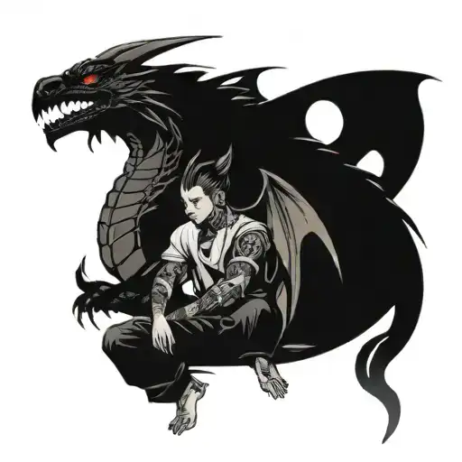 Dragon And An Angle Girl Sitting With Him