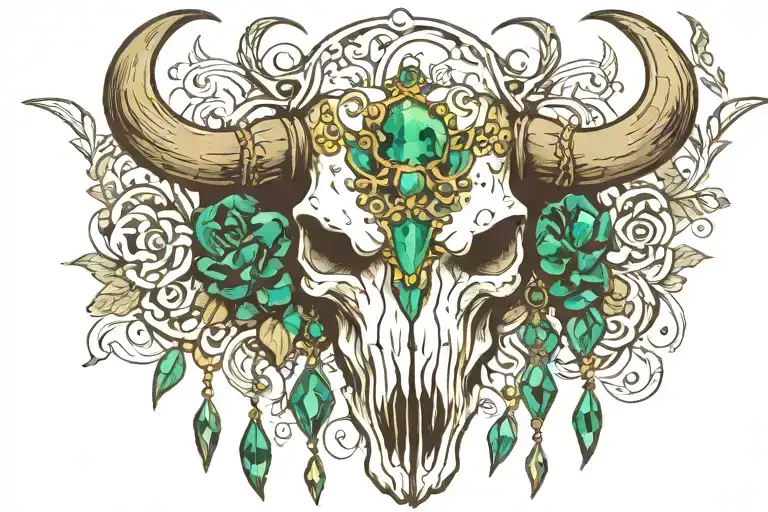 Bull Skull With Emerald Jewels Dangling