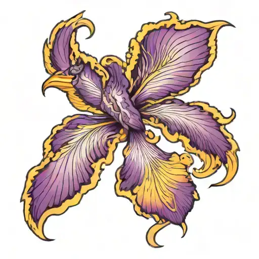 Purple Iris Flower With A Closed Wing Phoenix