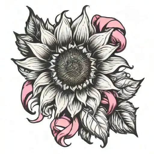 Sunflower With Pink Ribbon Intertwined