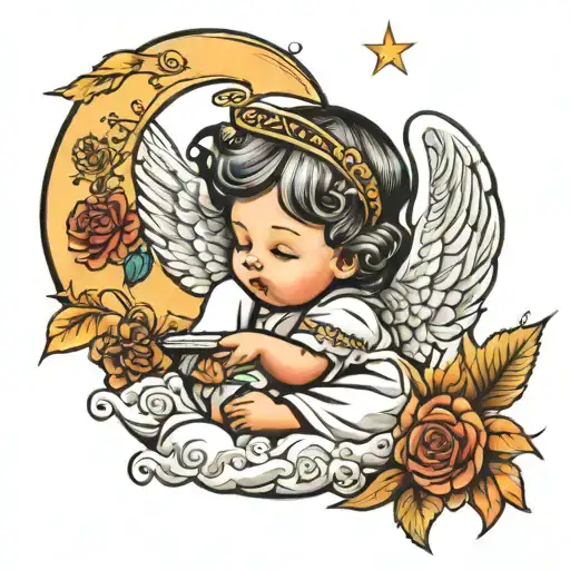 Baby Thankful Angel And Moon