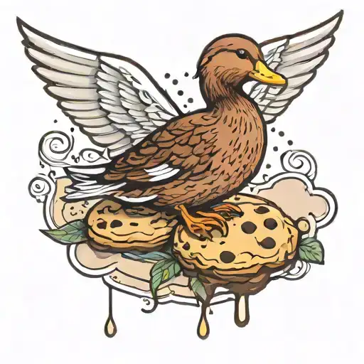 Duck With Angel Wings And Chocolate Chip Cookie