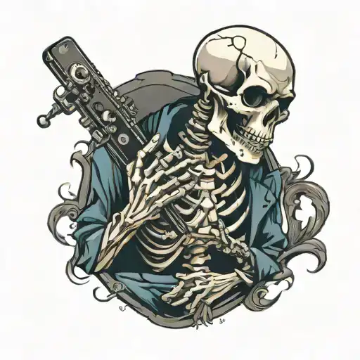 Skeleton Looking At His Phone Screen