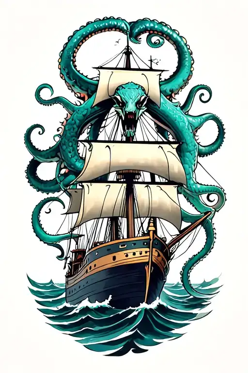 Kraken Attacking A Ship