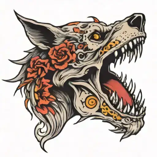 Skull Wolf Howling At The Moon