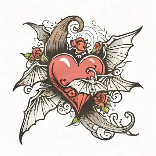 Heart And Bat Flying