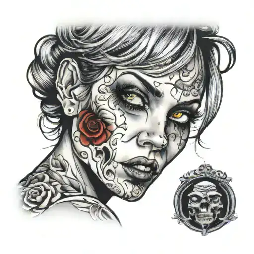 Zombie Woman Face Black And Grey Portrait