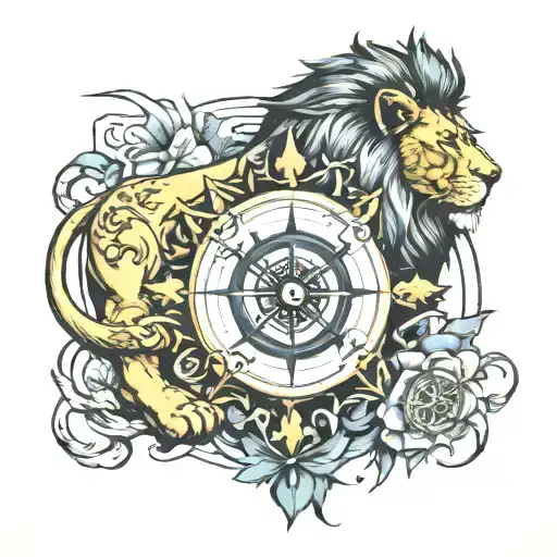 Lion And Compass Rose Intertwined