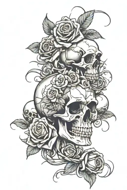 Bouquet Of Roses Unraveling With A Skull Coming Out The Middle