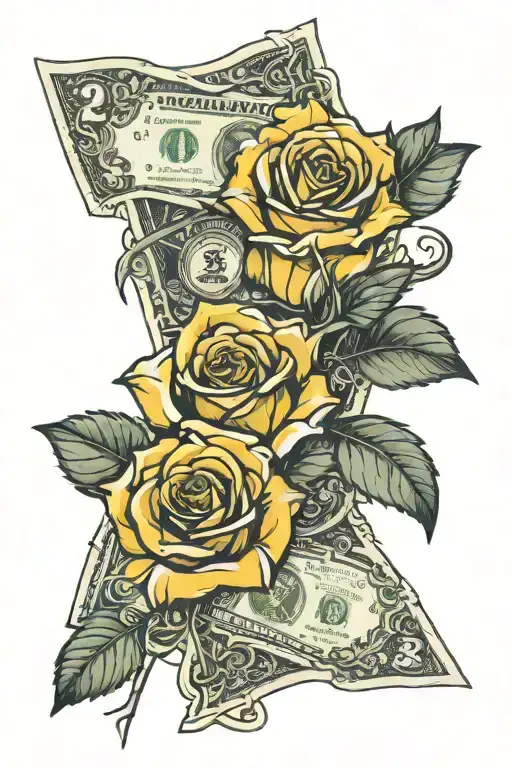 Two Dollar Bill And Yellow Rose Intertwined