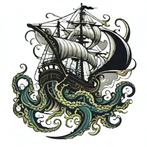 Kraken Attacking A Ship